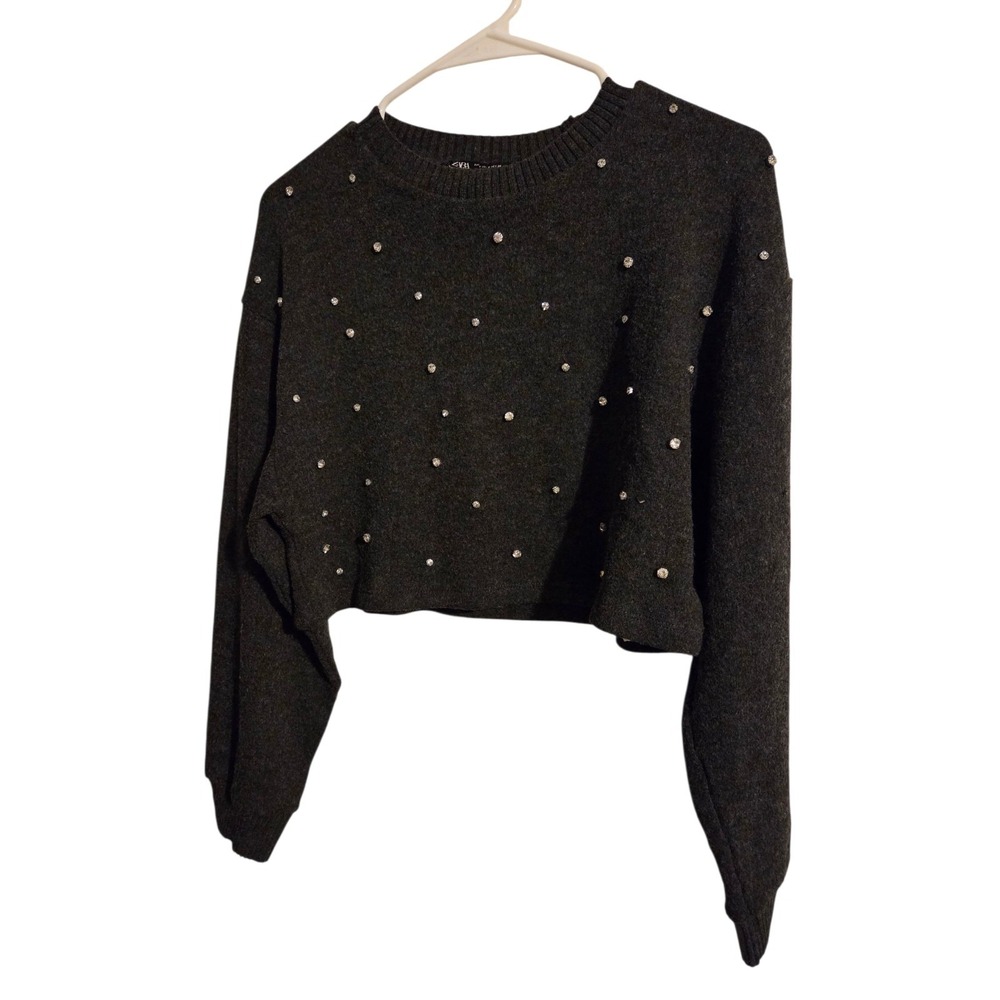 NWT Zara Soft Crewneck Cropped Sweater‎ Gray Size Small